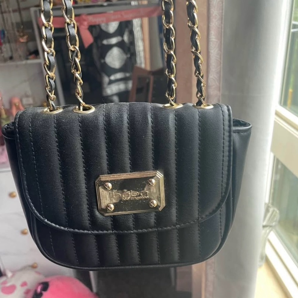 Bebe Black and Gold Quilted Mini Bag Y2K deadstock